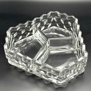 Vintage FOSTORIA AMERICAN Tray Dish Cubist Glass Divided Relish Boudoir Vanity